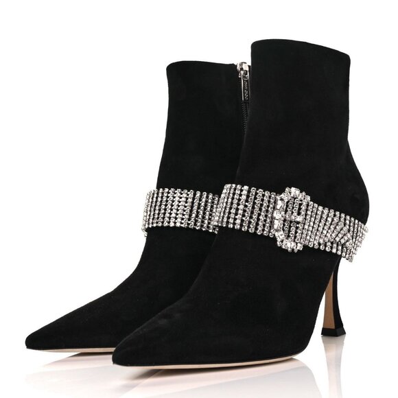 Jimmy Choo Shoes - Jimmy Choo Kaza Suede Crystal-Buckle Booties Size 40/ USA 9.5 NWB